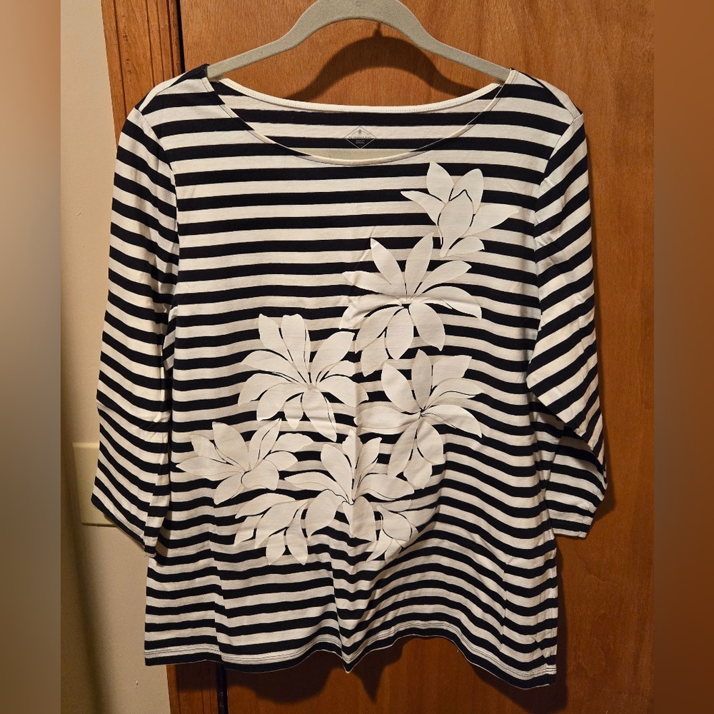 St. John's Bay Black and White Embellished Boxy Top